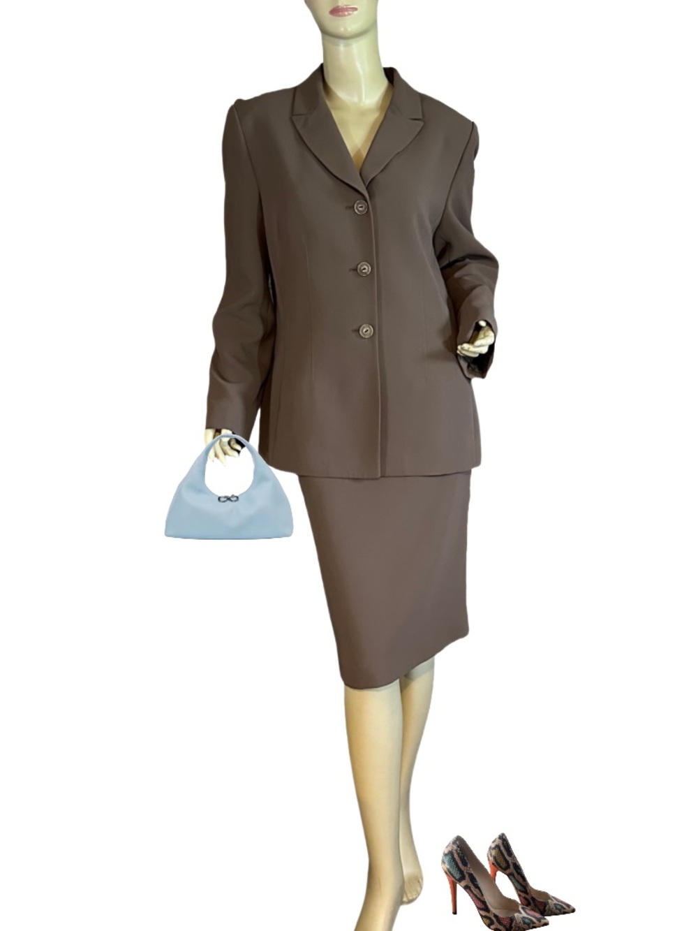 LE SUIT BROWN WITH AN OLIVE TINT SKIRT SUIT (14)